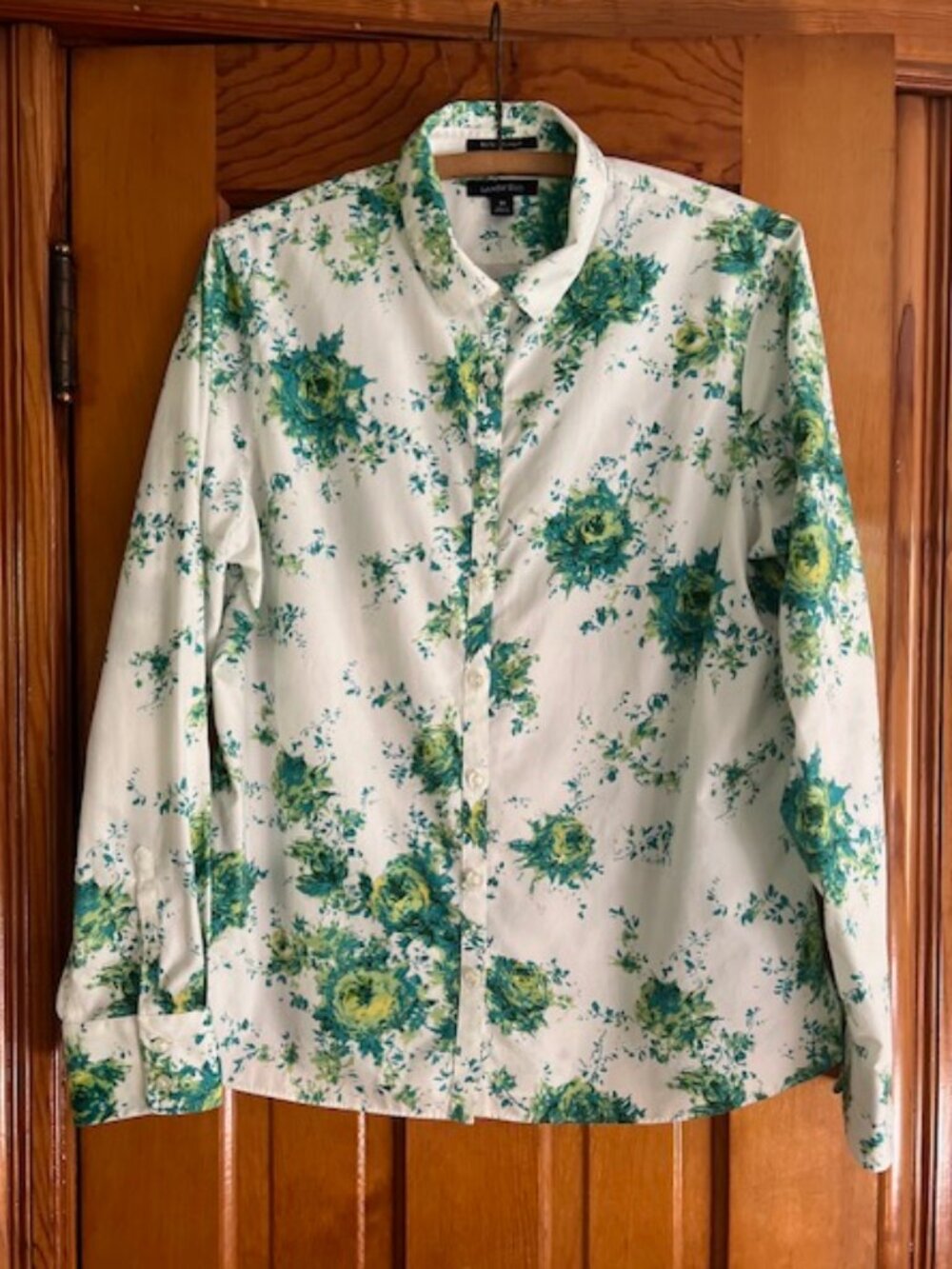 Lands' End No Iron Supima Lng-Slv Pure Cotton Floral Shirt Women's Size 14